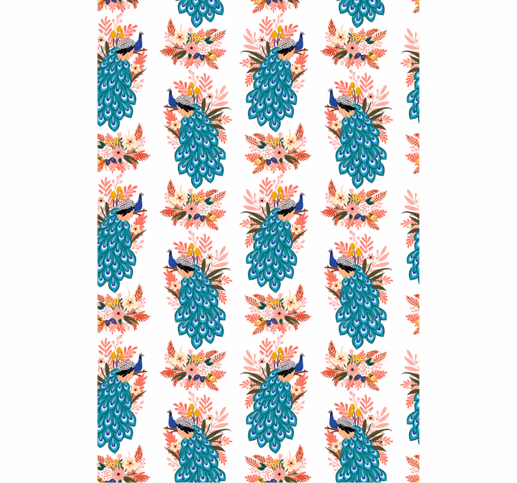 Behangpapier gang pauwen tussen bloemen - TenStickers
