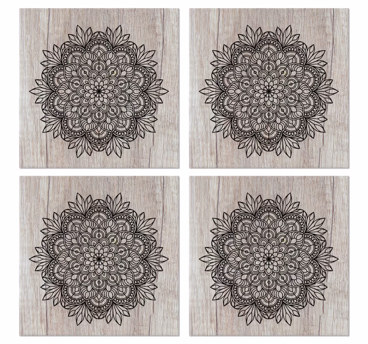Behang tegels zwart mandala op hout - TenStickers