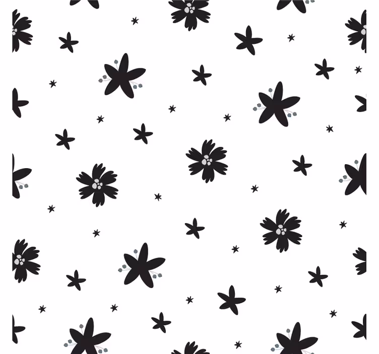 Bloemen behang zwart-wit inkt bloemenpatroon - TenStickers