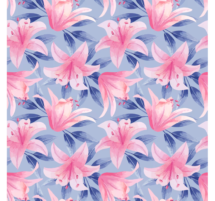 Bloemen behang roze en paarse aquarel illustratie - TenStickers