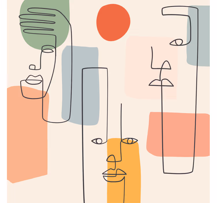 Behang geometrisch minimalistische wandkunst met gezichten - TenStickers