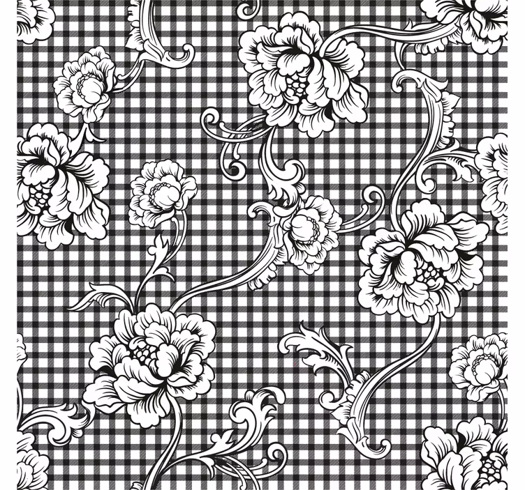 Vintage behang zwart-wit vintage ruitpatroon - TenStickers