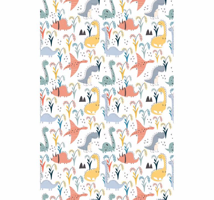 Dinosaurus behang scandinavisch kleurrijk patroon - TenStickers