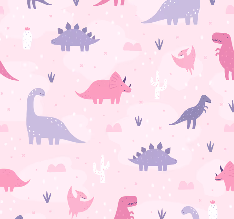 Dinosaurus behang roze achtergrond - TenStickers