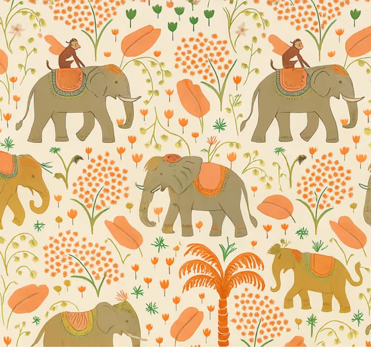 Behangpapier hoofdslaapkamer indische olifanten safari - TenStickers