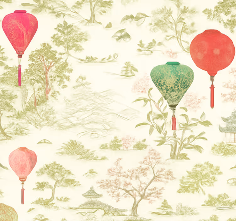 Behangpapier hoofdslaapkamer oosterse chinoiserie landschap - TenStickers