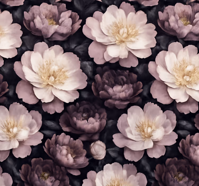 Behang woonkamer donkere bloemen - TenStickers