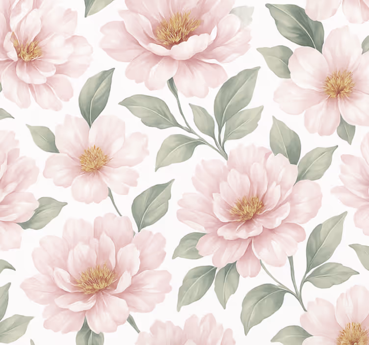 Behang woonkamer pastel pioenroos bloemendessin - TenStickers