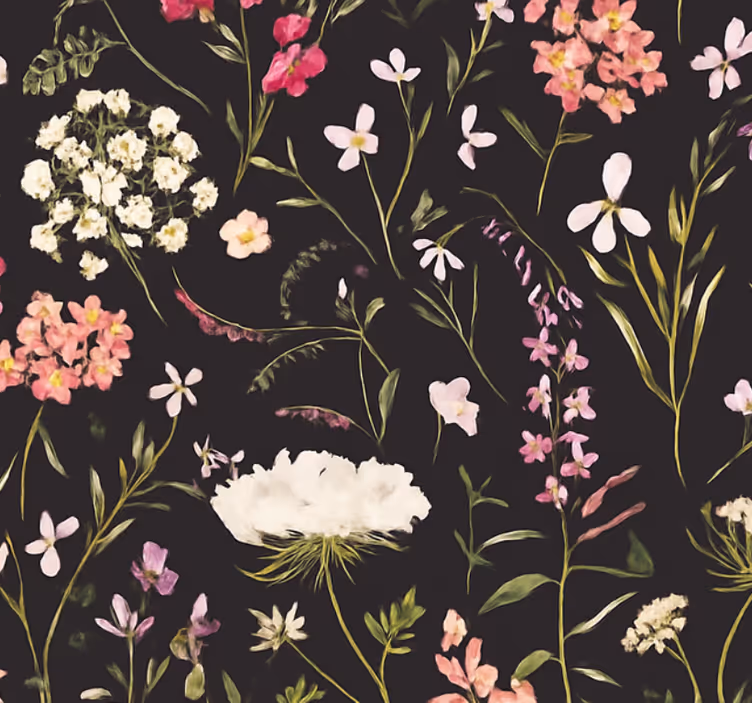 Behang woonkamer donkere lente bloemen - TenStickers