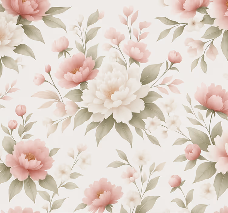 Behang woonkamer witte roze pioenroos bloemendessin - TenStickers