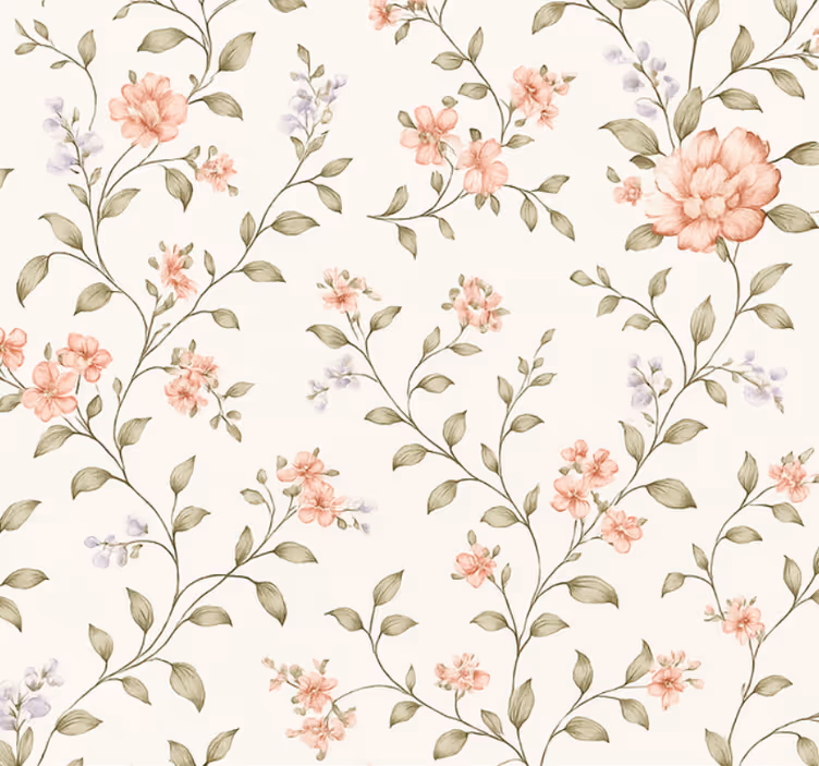 Behang woonkamer speelse bloemen - TenStickers
