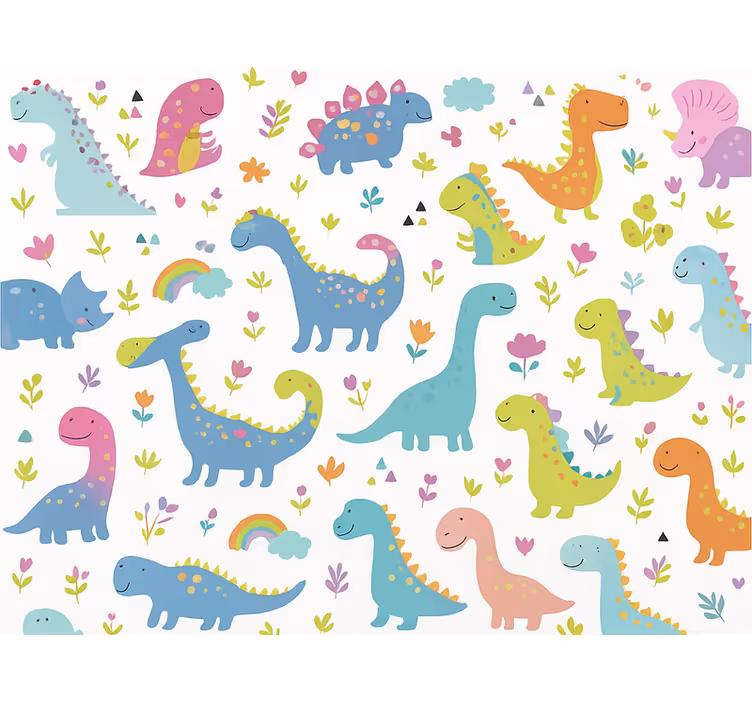 Behangpapier kinderkamer kleurrijke dinosaurus - TenStickers