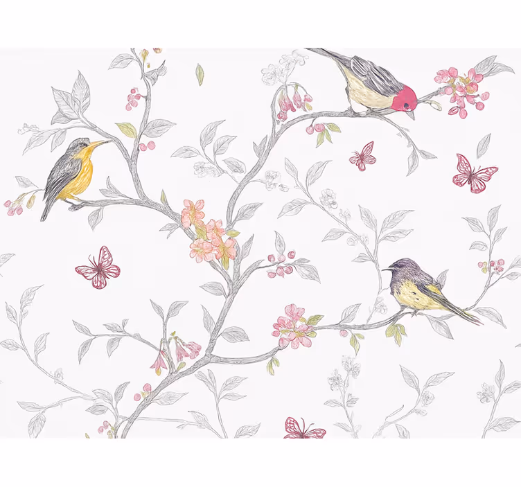 Behangpapier hoofdslaapkamer vogels op takken - TenStickers