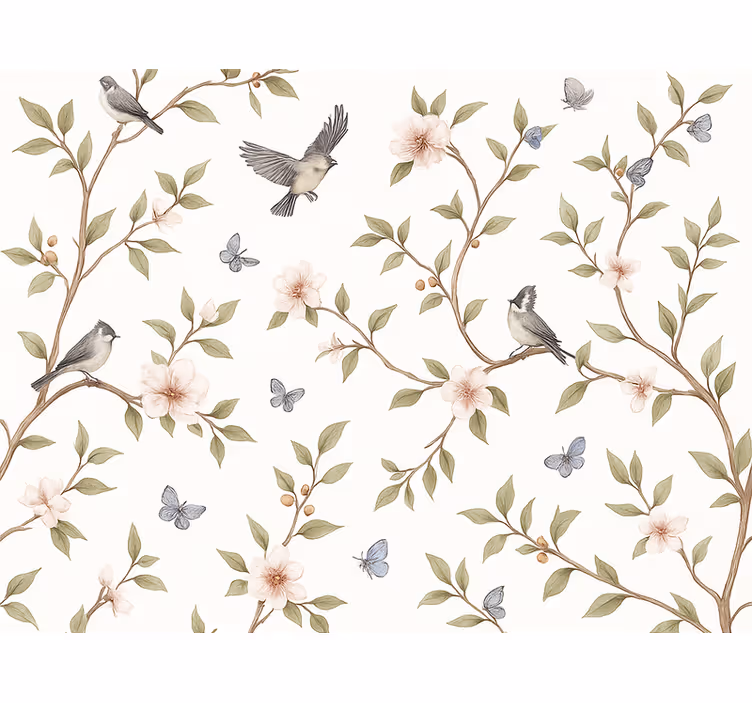 Behang vogels vintage bloesem vogel - TenStickers