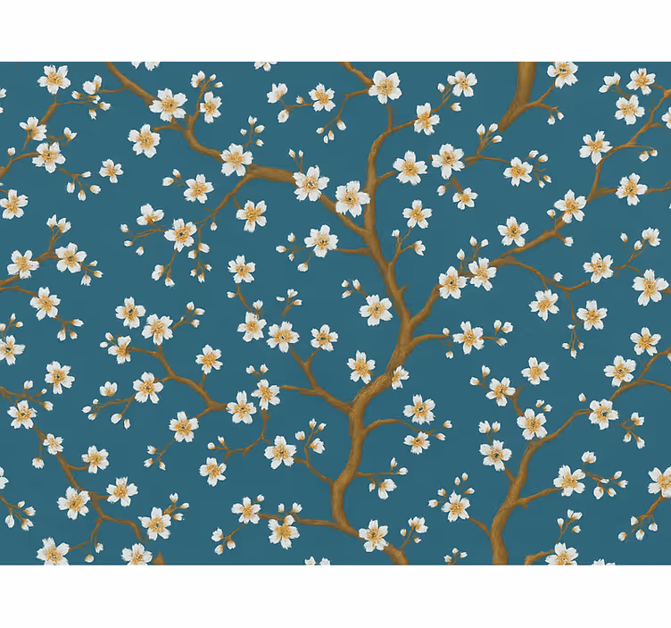 Bloemen behang gouden bloesem teal - TenStickers