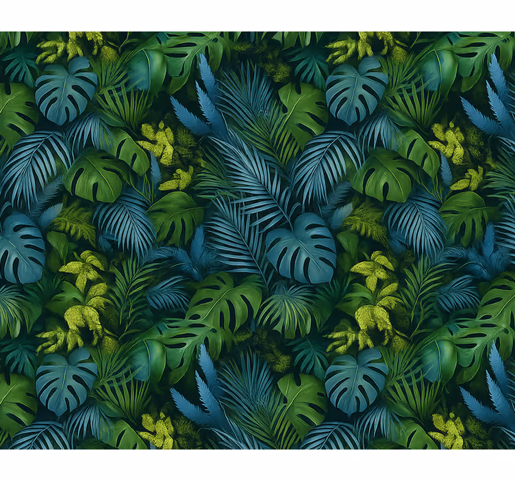 Slaapkamer behang groene en blauwe bladeren - TenStickers