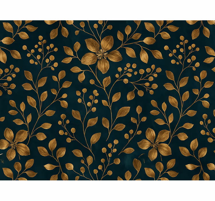 Behangpapier hoofdslaapkamer donkerblauw met gouden bloemen - TenStickers