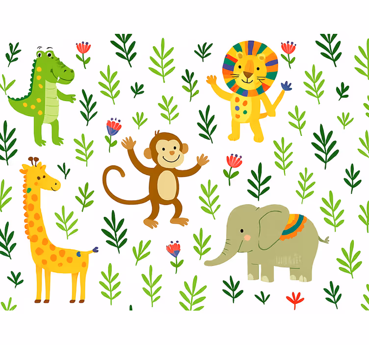 Behangpapier kinderkamer schattige blije dieren - TenStickers