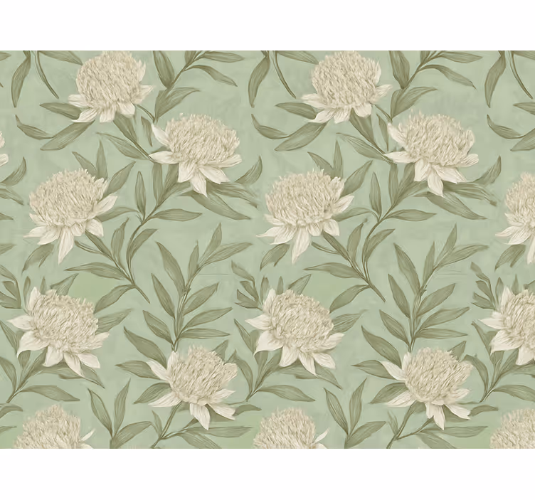 Behang woonkamer witte protea-stijl bloesems - TenStickers