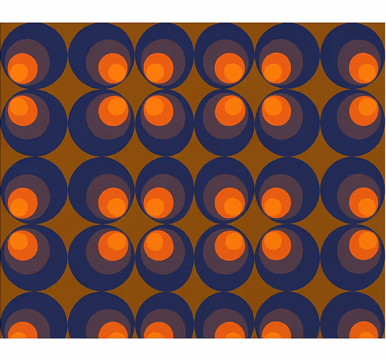Behang woonkamer retro donkerblauw en geel cirkels - TenStickers