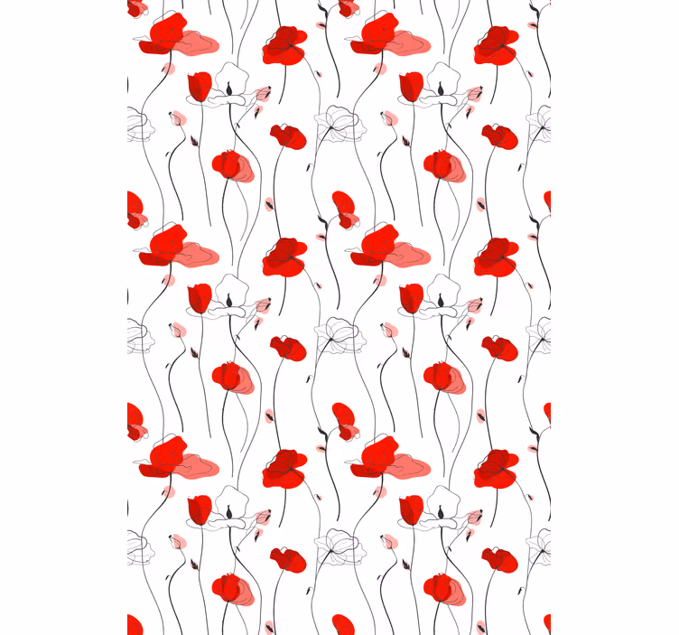 Bloemen behang tekening van klaprozen - TenStickers