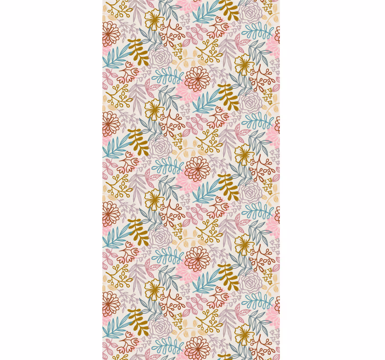 Bloemen behang multicolor patroon lijntekening - TenStickers