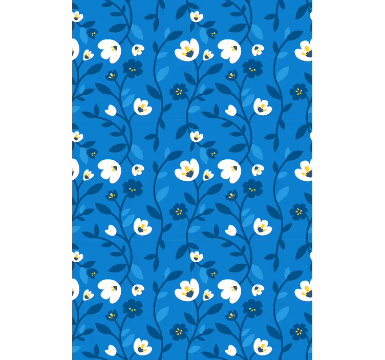 Bloemen behang witte bloemen op blauwe achtergrond - TenStickers