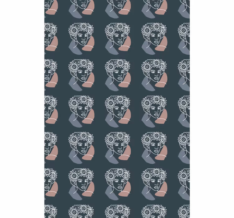 Bloemen behang minimalistische zonnebloem met vrouw - TenStickers