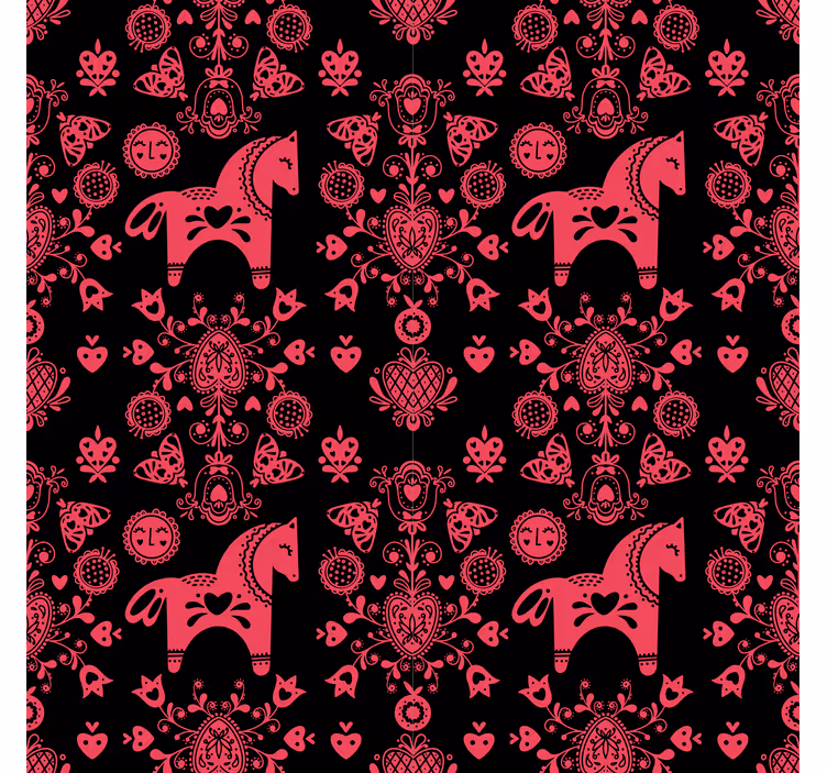Behang bloemsierkunst folklorische paardenillustratie - TenStickers