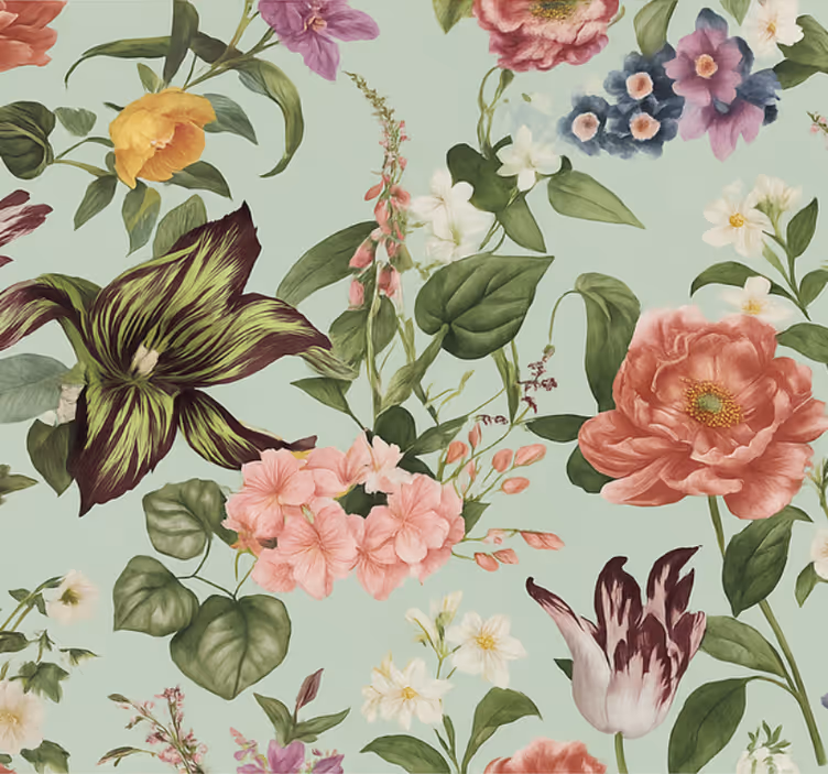 Slaapkamer behang kleurrijke lente bloemen - TenStickers