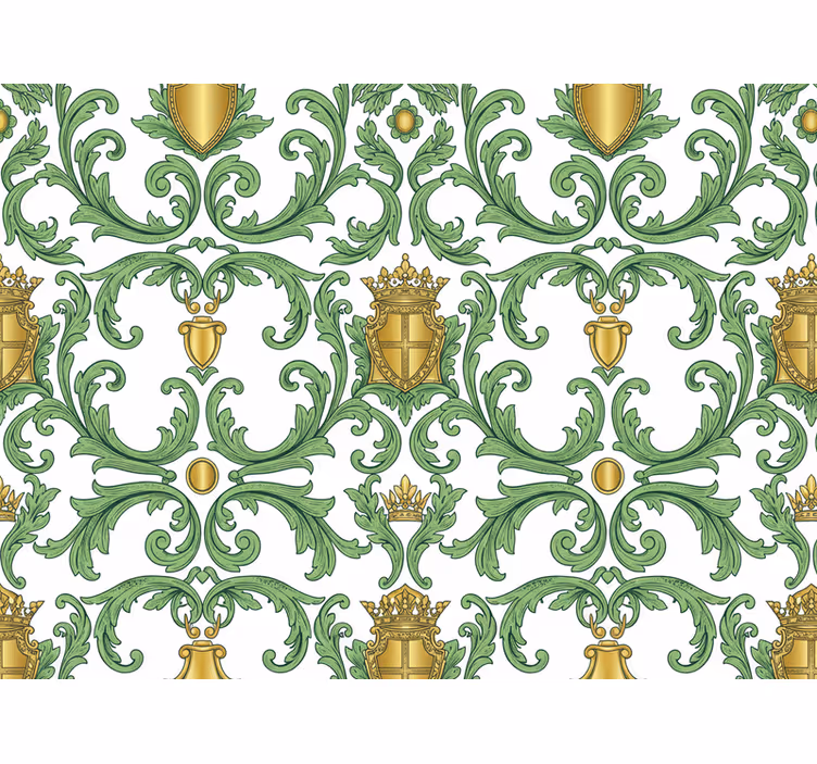 Barok behangpapier ornamentaal groen en goud - TenStickers