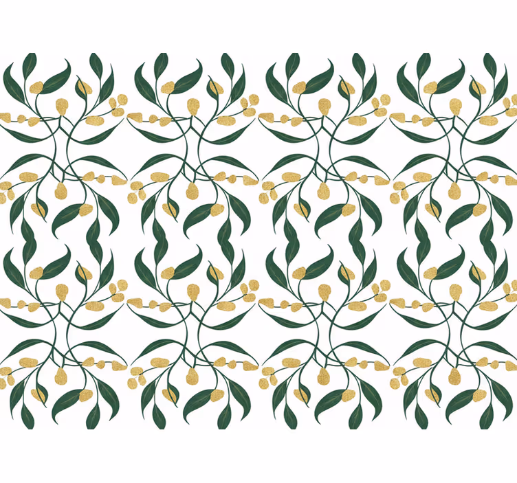 Behang bladeren groene en gouden takken b095kp71hy - TenStickers