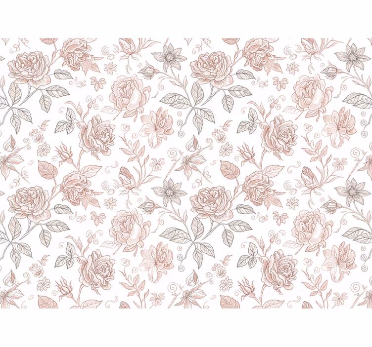 Bloemen behang vintage rozen schets - TenStickers