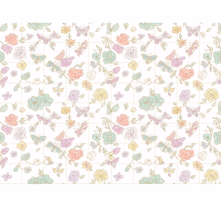 Bloemen behang zachte kleuren vlinder (b0bqrvp158) - TenStickers
