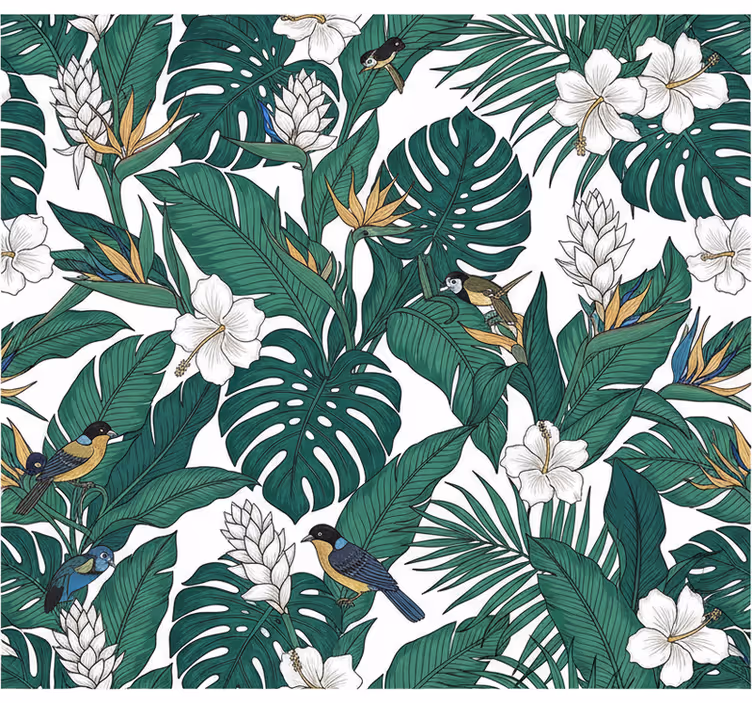 Bloemen behang jungle petrol groene design - TenStickers