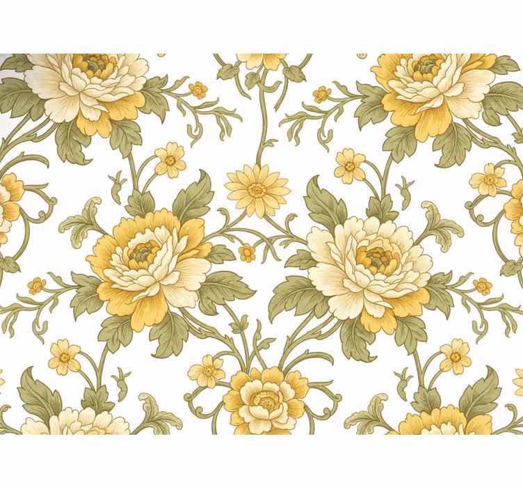 Klassiek behang vintage bloemen in geel - TenStickers