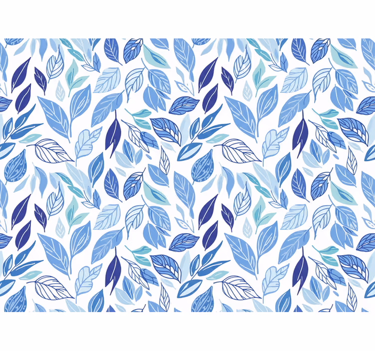 Bloemen behang getekende bladeren in blauw - TenStickers