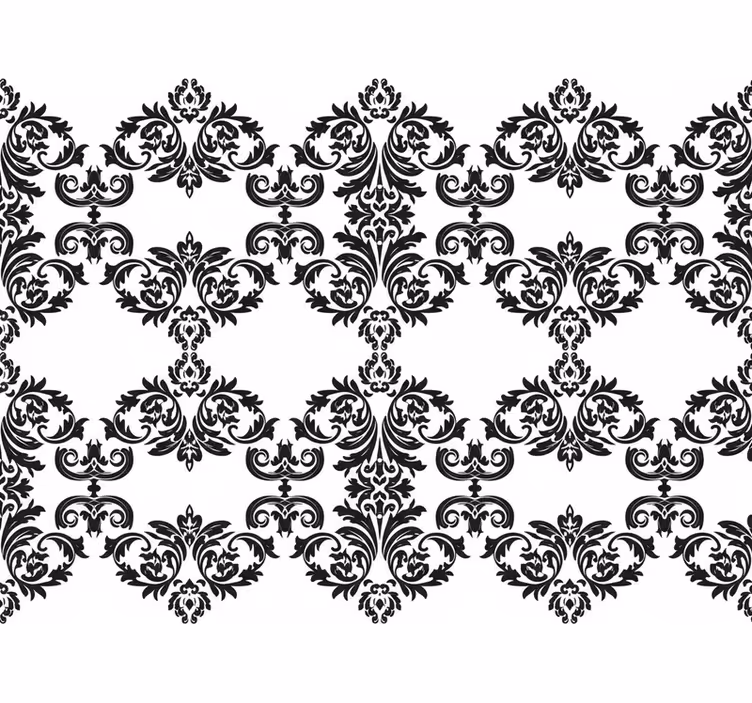 Barok behangpapier zwart damast bloemenpatroon - TenStickers