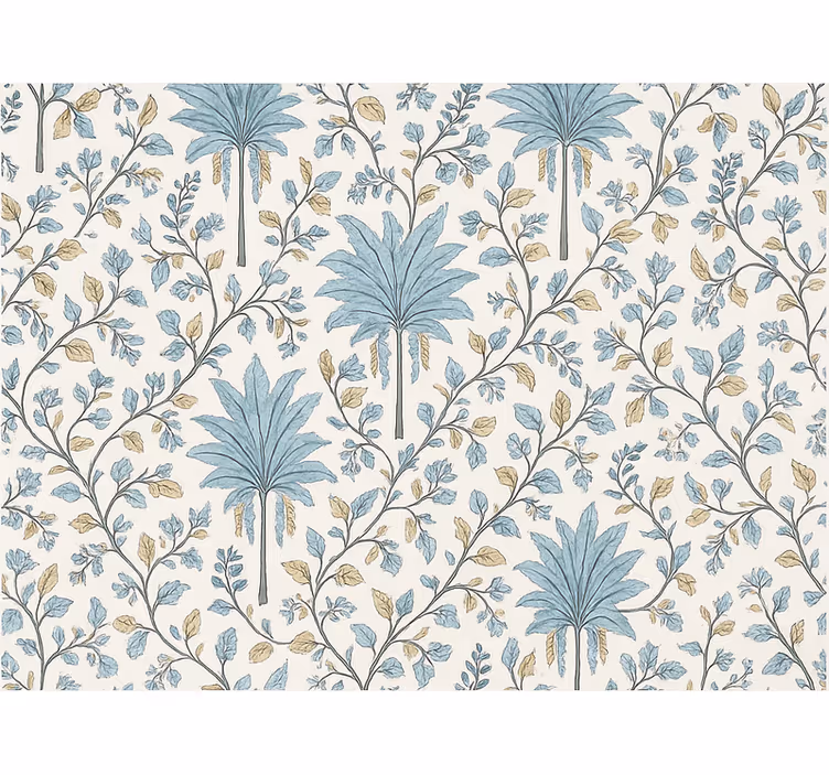 Behang boom in gedempt teal botanische palmen - TenStickers