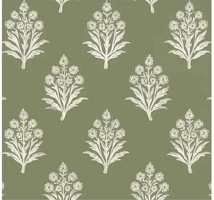 Bloemen behang muddy green bloemenblokprint - TenStickers