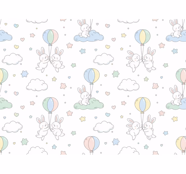 Behangpapier kinderkamer met konijnen en ballonnen - TenStickers