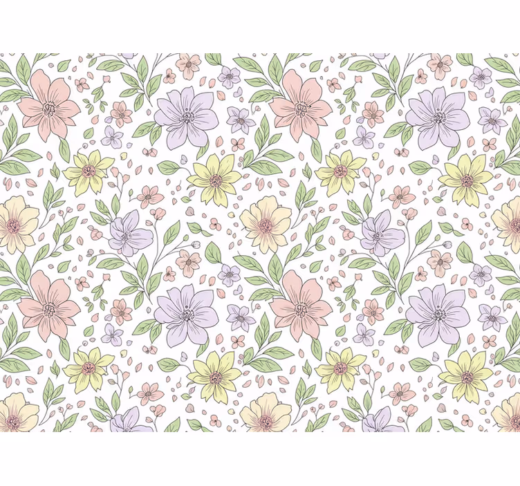 Behang bladeren verschillende kleuren bloemen zacht - TenStickers