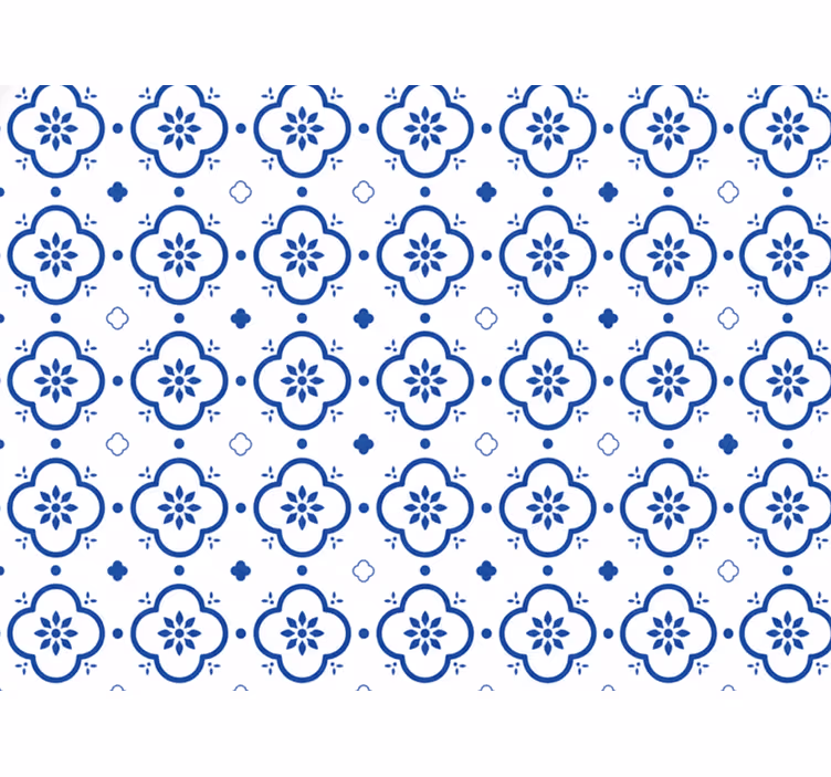 Wit behang met blauwe tegels - TenStickers