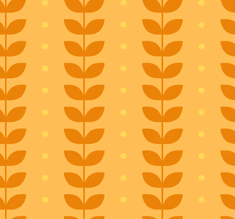 Oranje behang met bladerenpatroon - TenStickers