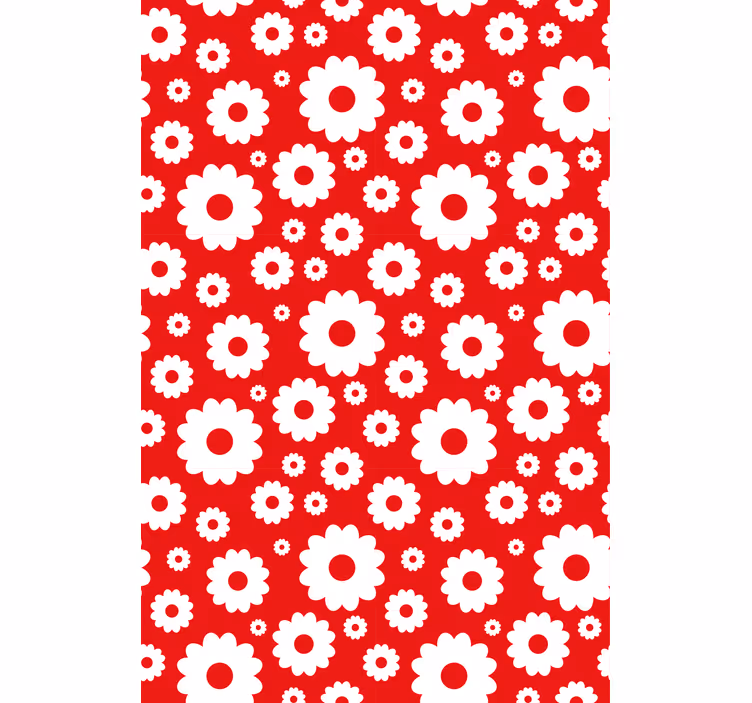 Behang rood met witte madeliefjes op rode achtergrond - TenStickers