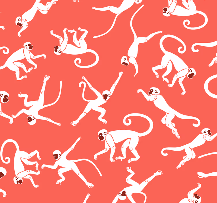 Rode apen patroon behang dieren - TenStickers