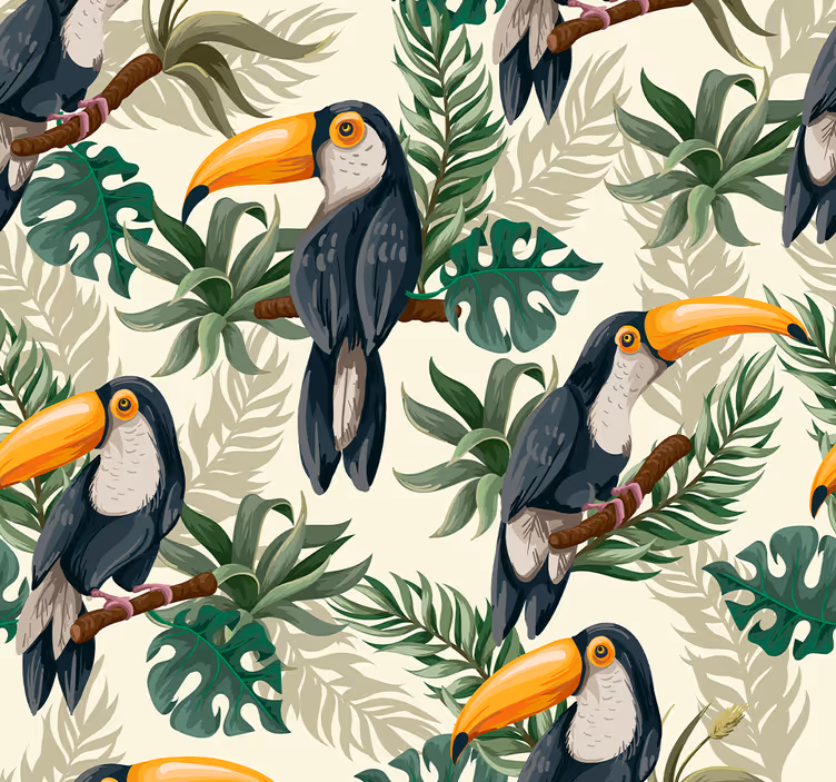 Jungle toucan forest fotobehang - TenStickers