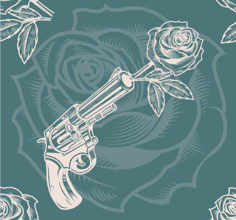 Geweer met rozen behang kunst - TenStickers