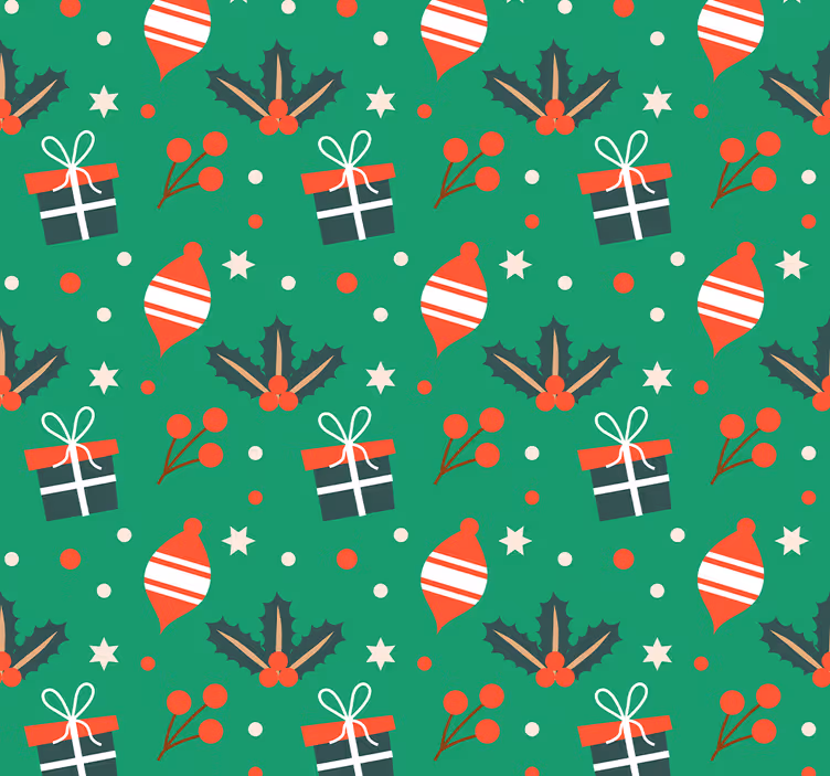 Behang groen Kerst snoep patroon - TenStickers