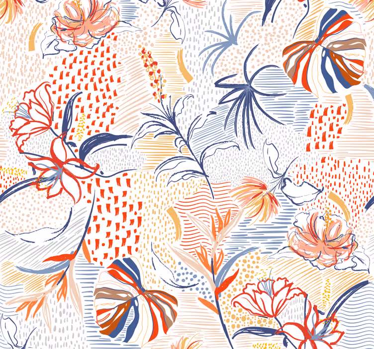 Bloemig elegant ontwerp eetkamer behang - TenStickers